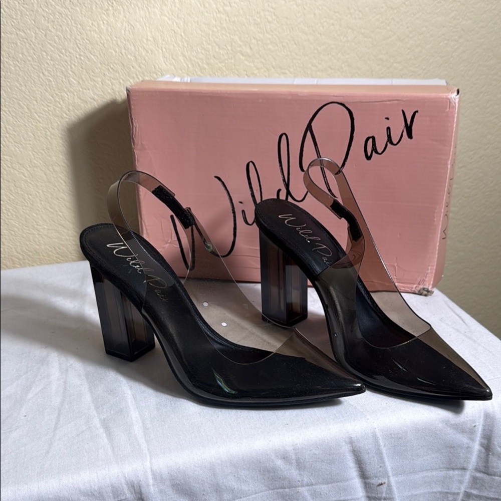 Wild Pair Black Clear PVC Pointed Block Slingbacks